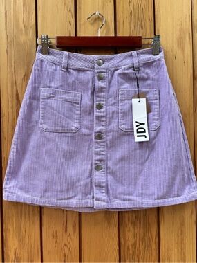 NWT JDY Lavender Corduroy Button Front Mini Skirt XS